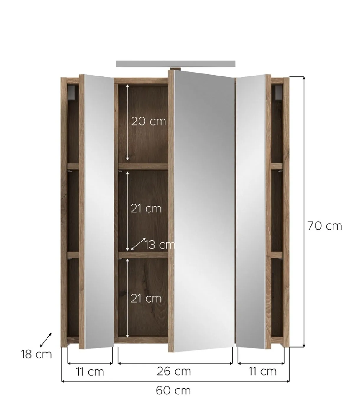 Spiegelschrank inkl. Beleuchtung Ice | Nox Oak