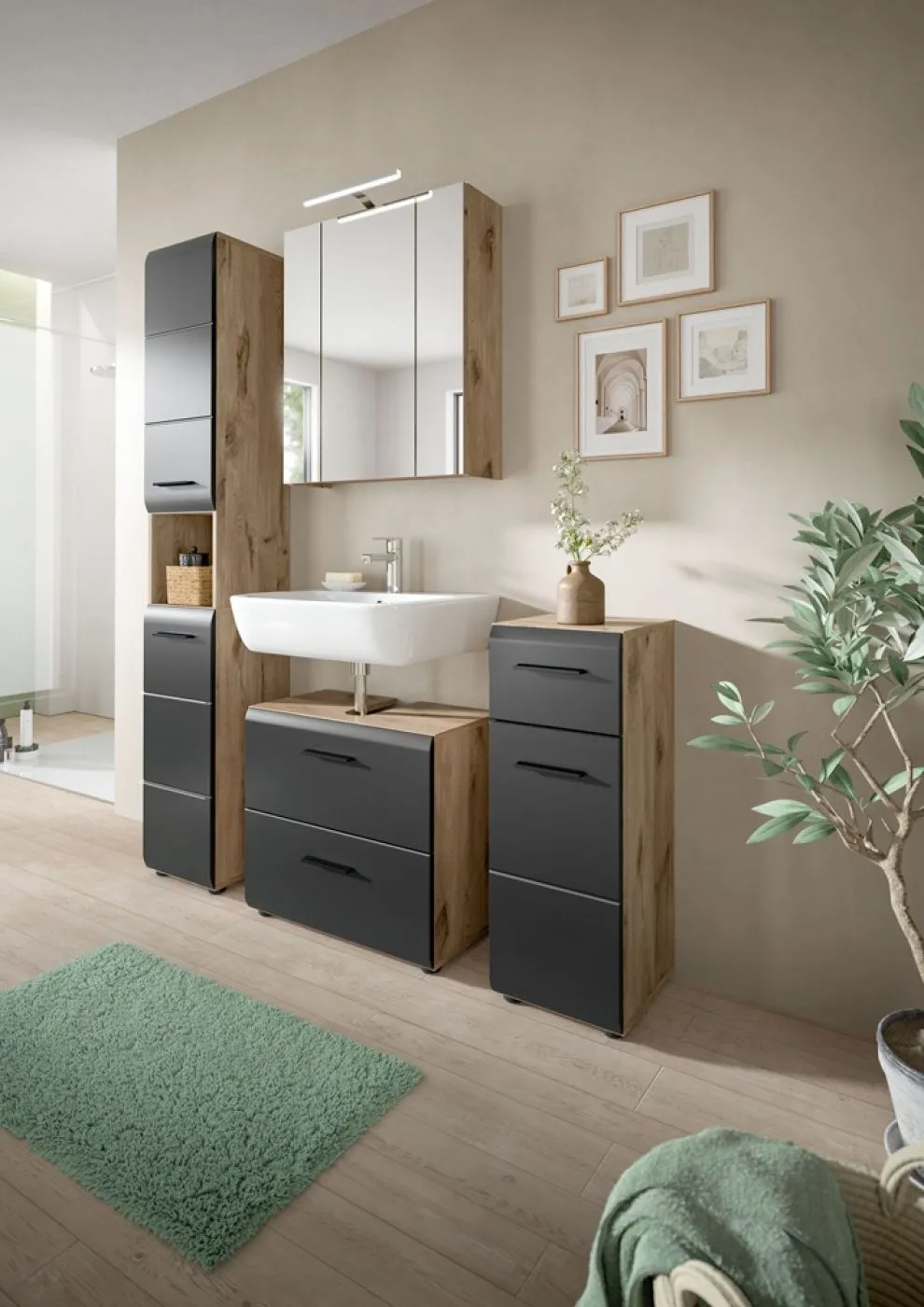 Spiegelschrank inkl. Beleuchtung Ice | Nox Oak