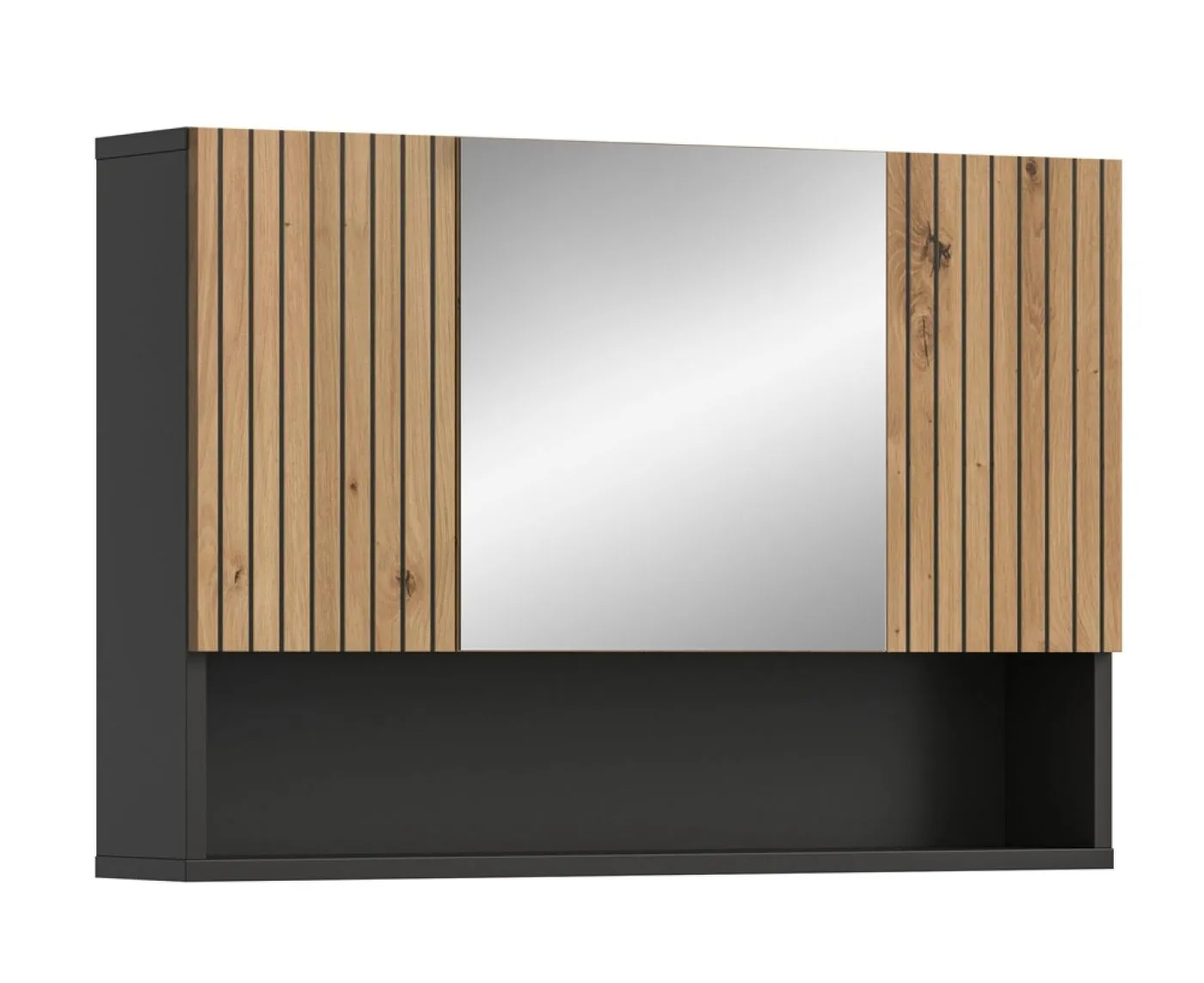 Spiegelschrank Mone | mit offenem Fach | Basalt grau / Artisan Oak | mit Beleuchtung