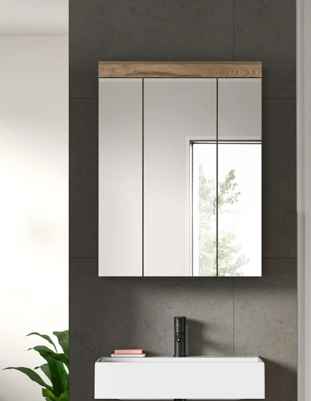 Spiegelschrank Wave | Nox Oak | ohne Aufsatzleuchte