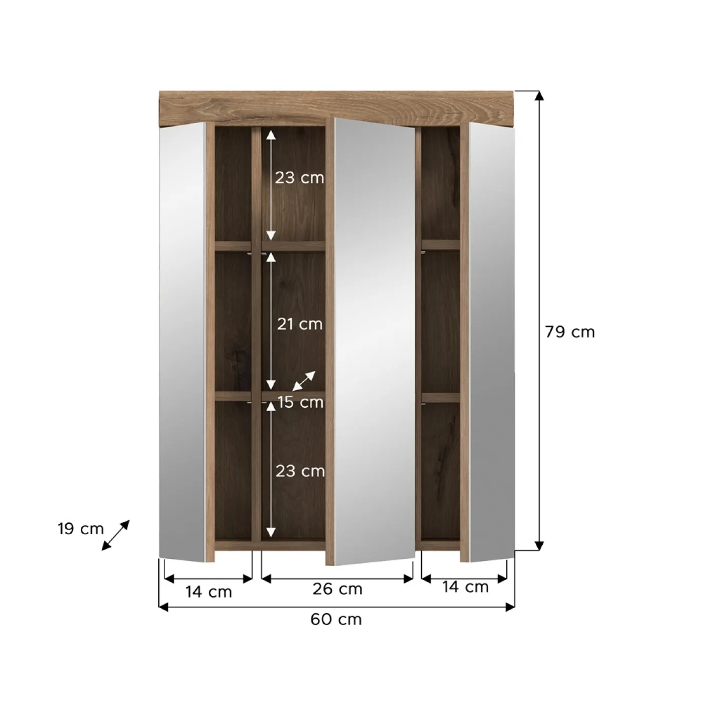 Spiegelschrank Wave | Nox Oak | ohne Aufsatzleuchte