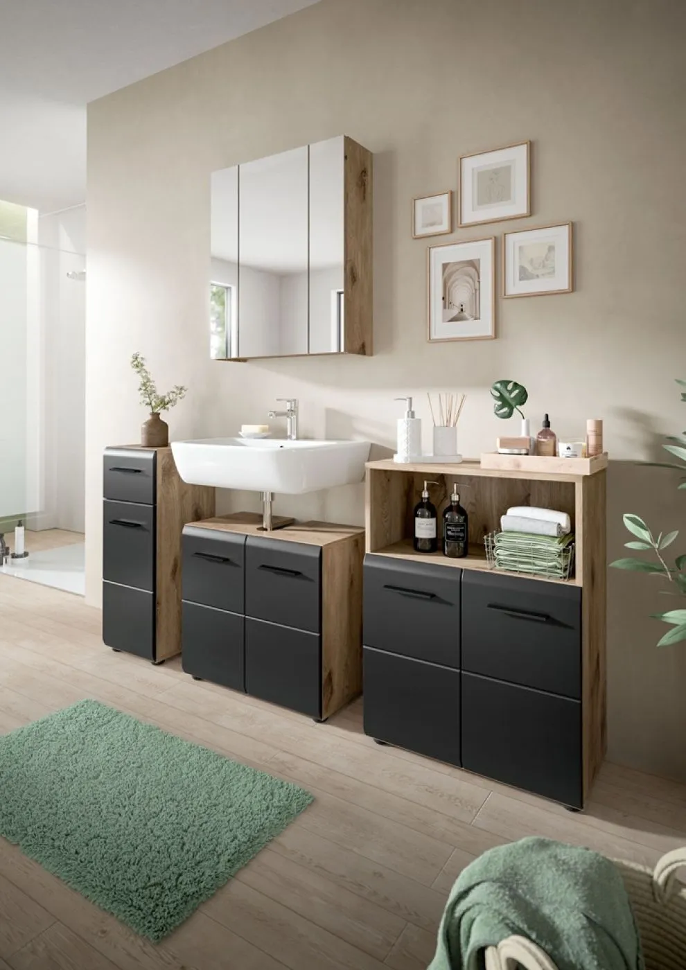 Standschrank breit Ice | Nox Oak / schwarz matt