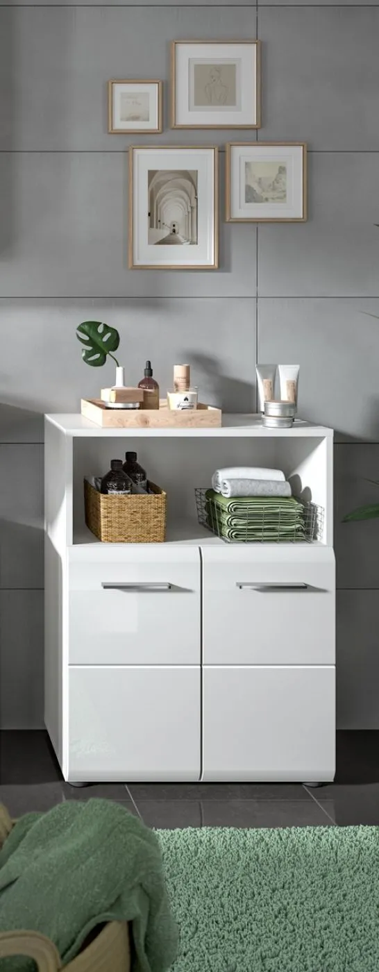 Standschrank breit Ice | weiß / weiß Hochglanz