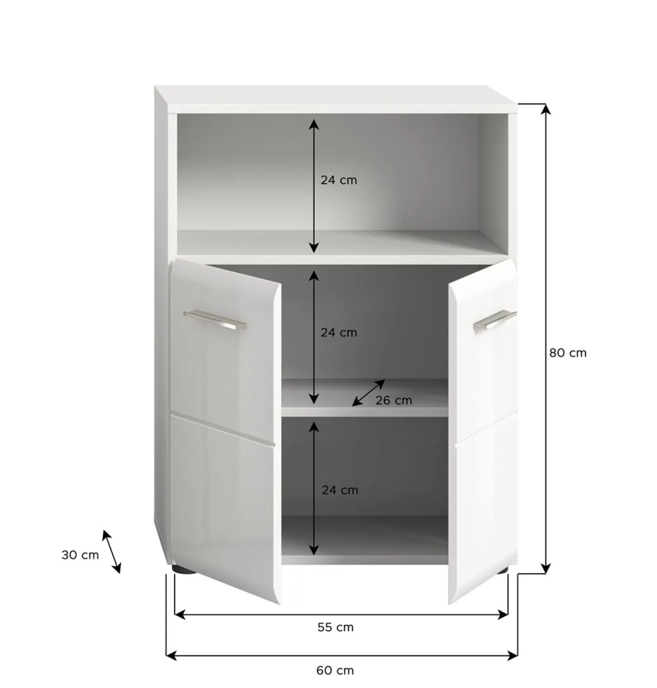 Standschrank breit Ice | weiß / weiß Hochglanz