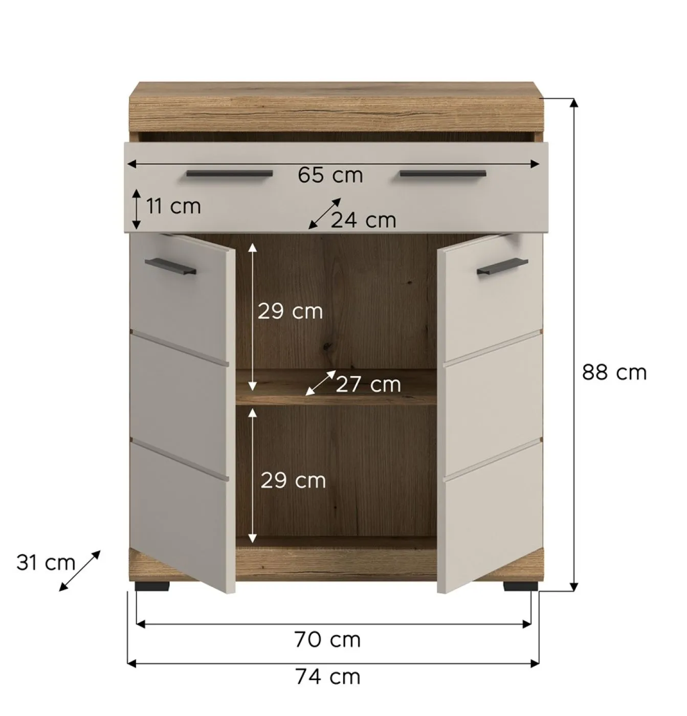 Standschrank breit Scout | mit Schubkasten | Kaschmir / Evoak Oak