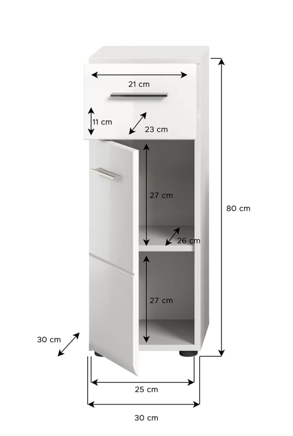 Standschrank klein Ice | weiß / weiß Hochglanz