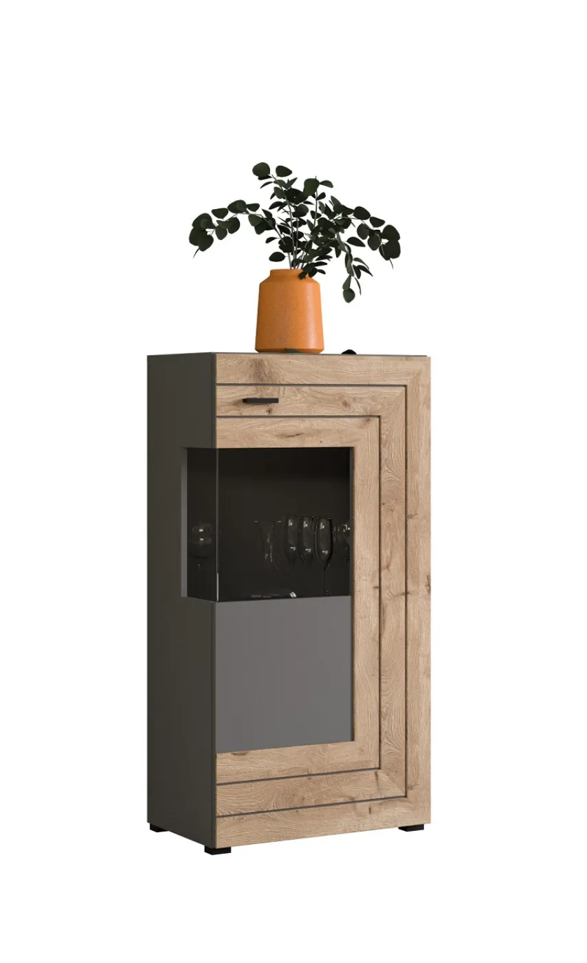Standschrank Kommode Freno | grau matt / Nox Oak | ohne Beleuchtung