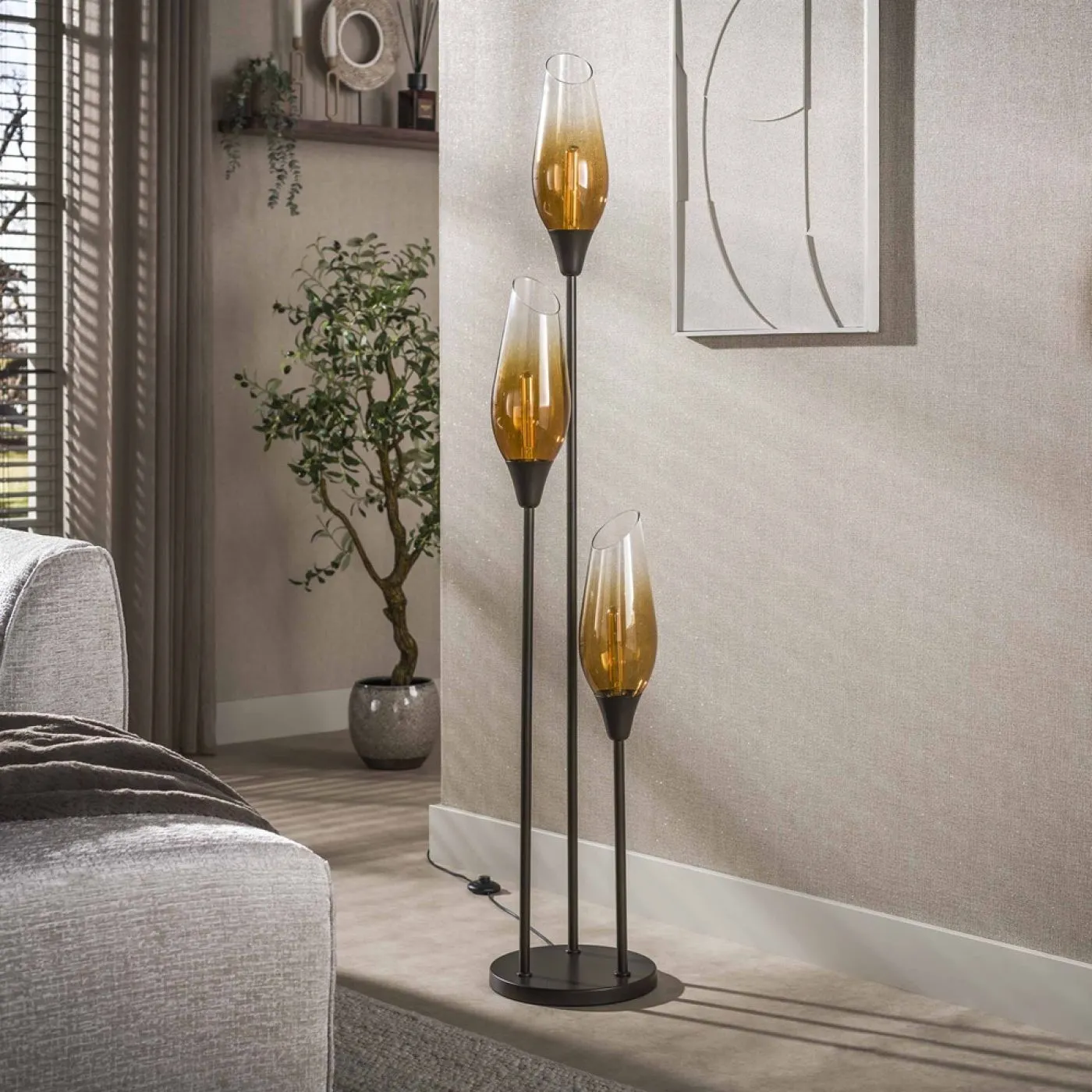 Stehlampe Ambera | 3 Leuchten | Glas | Sienna braun-shaded