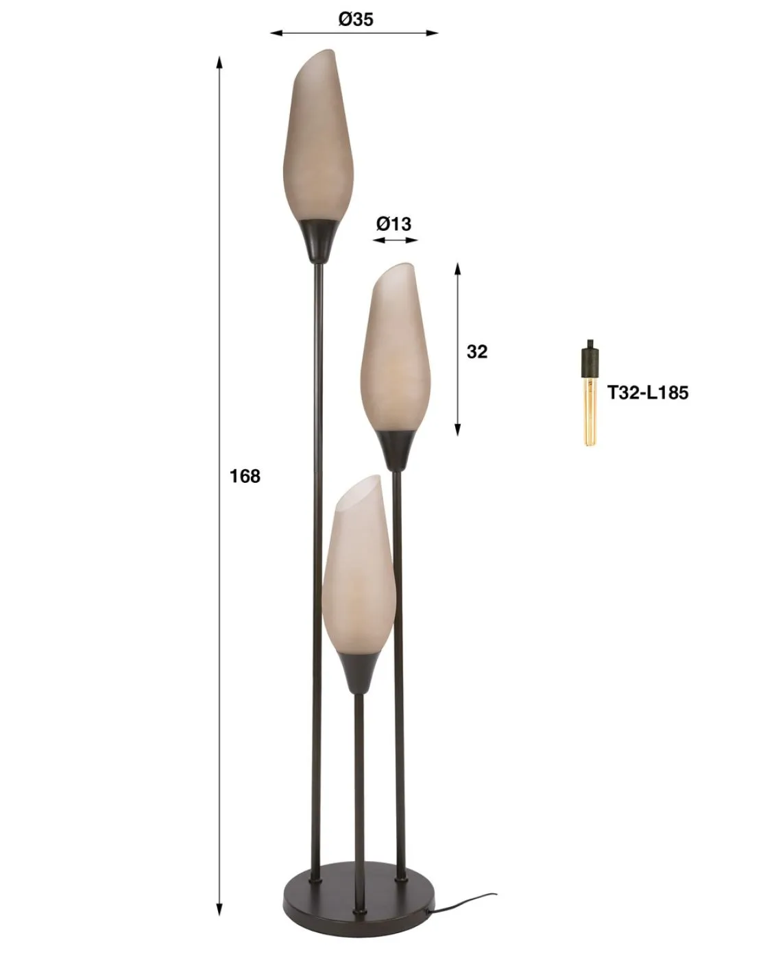 Stehlampe Ambera | 3 Leuchten | Glas | Sienna braun-shaded