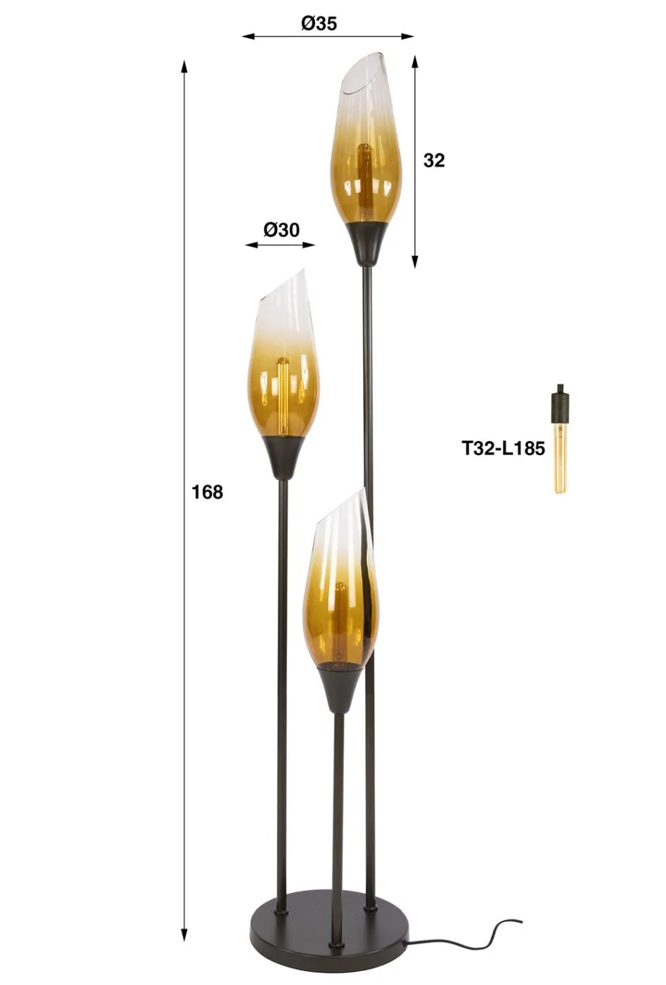 Stehlampe Ambera | 3 Leuchten | Sienna braun-frosted