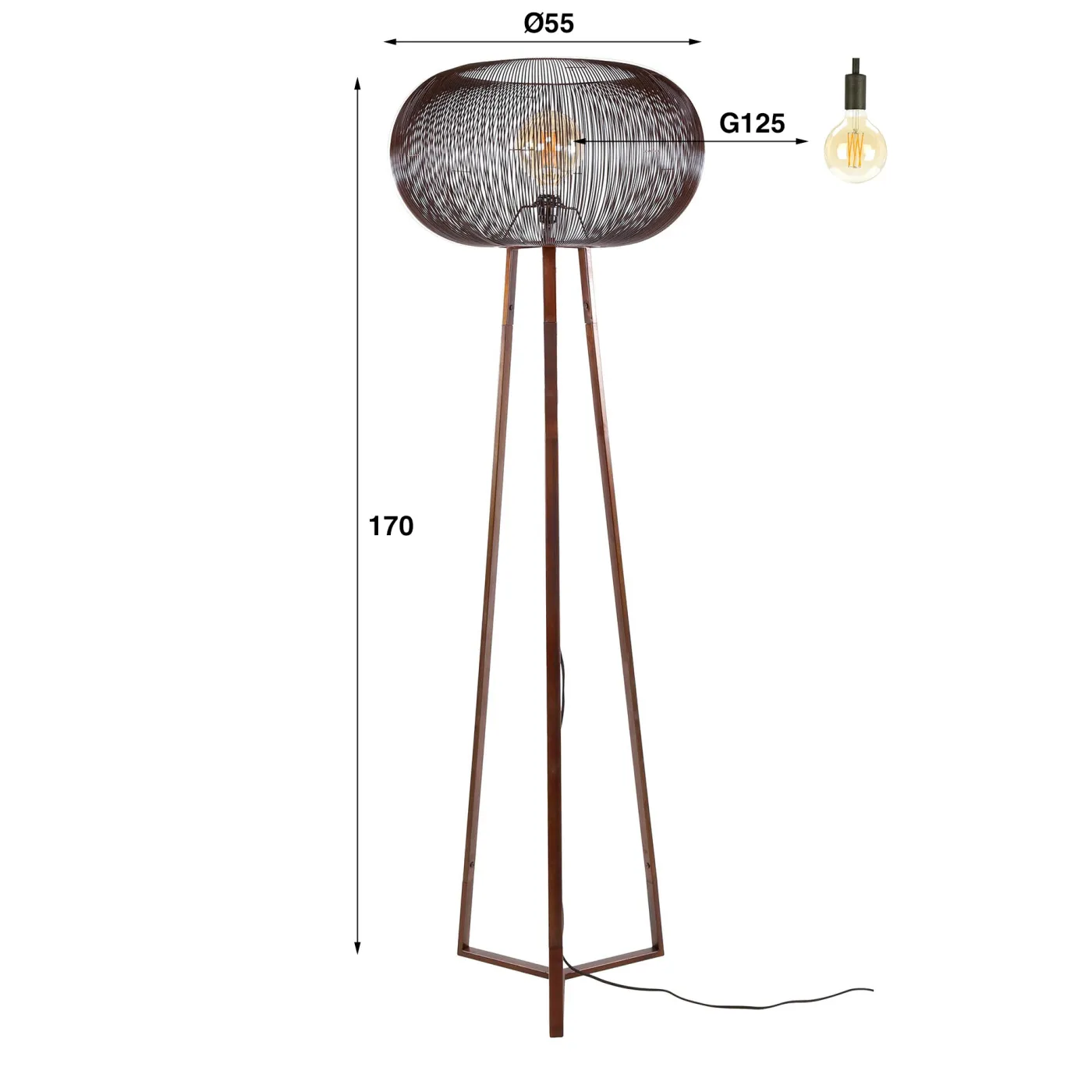 Stehlampe Fandu | Drahtschirm | schwarz Nickel