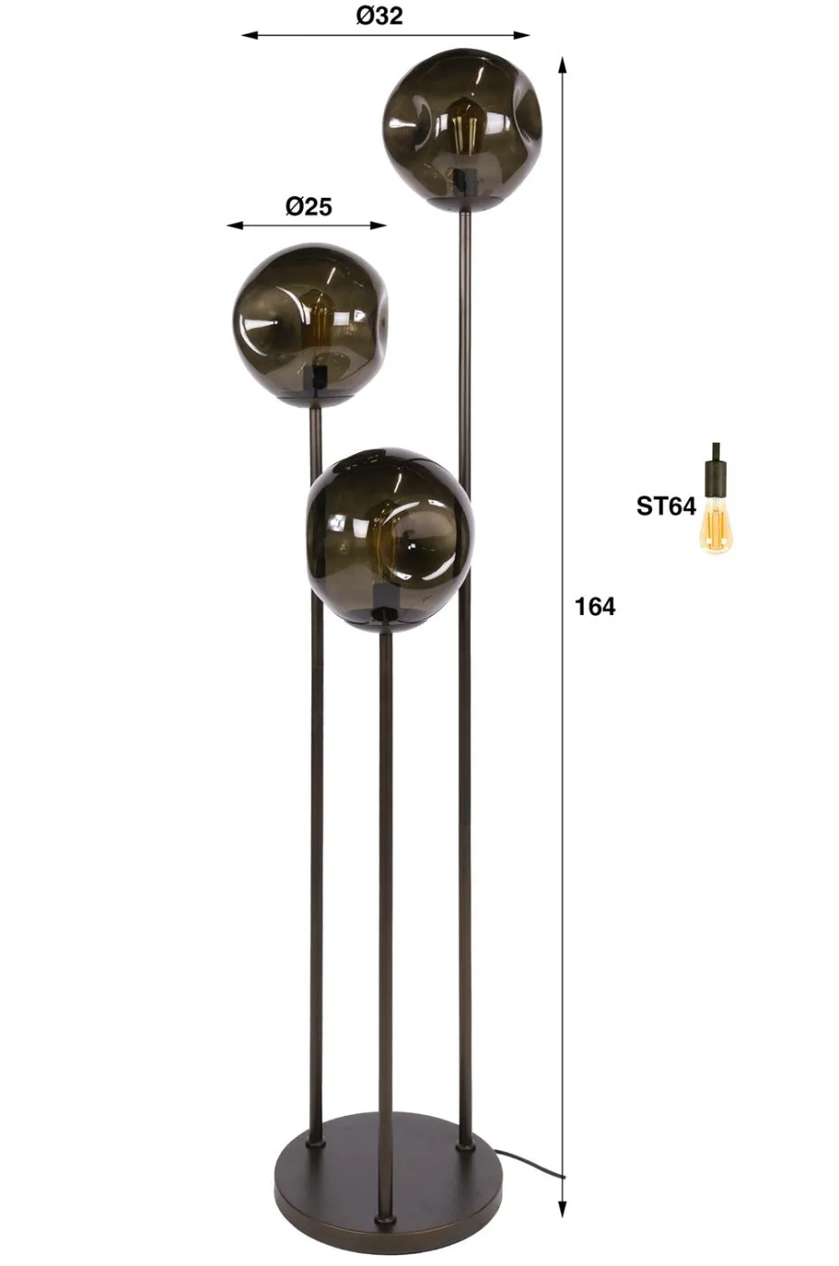 Stehlampe Jinjin | 3-flammig | Artic schwarz