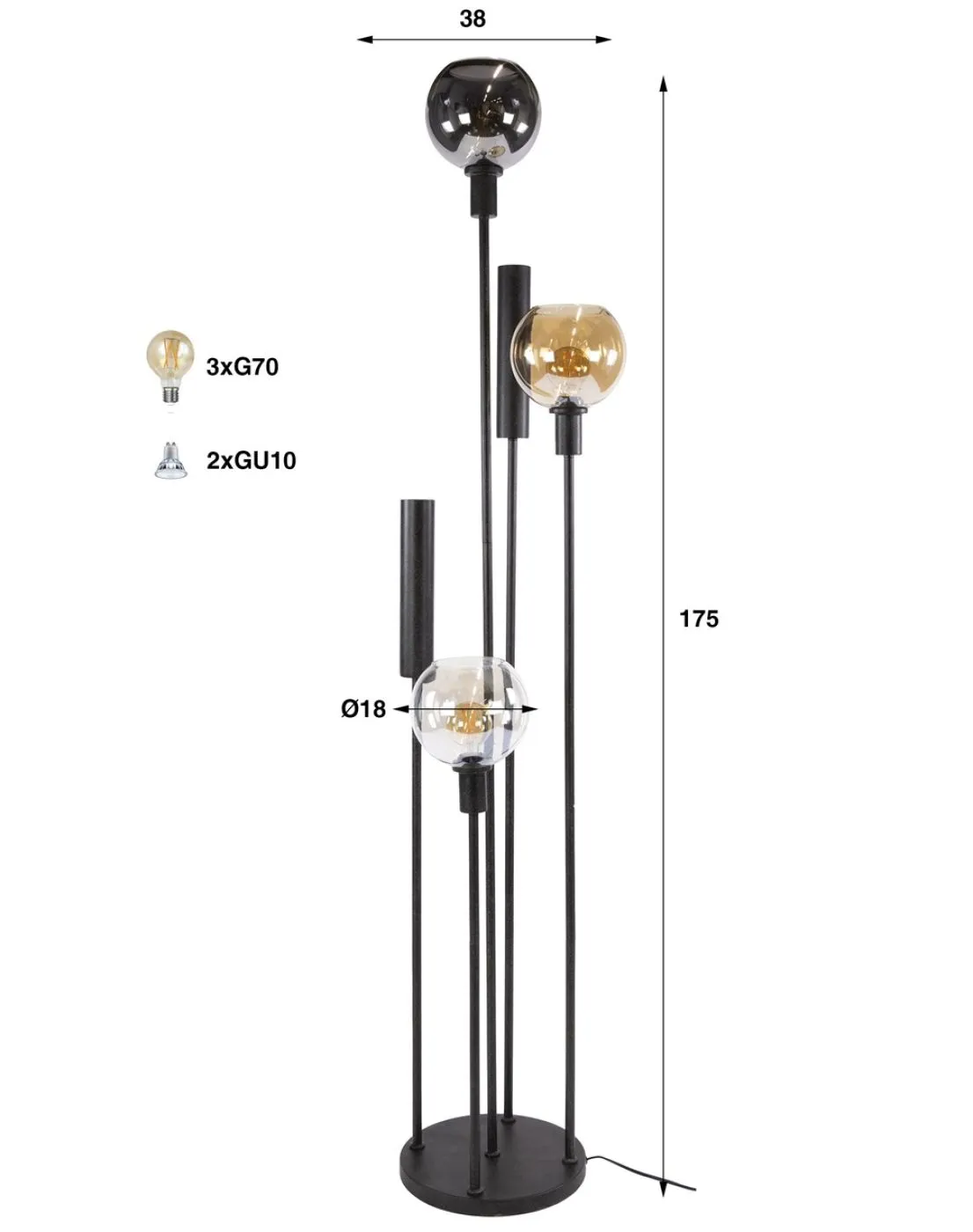 Stehlampe Rafina | 5 Leuchten | Glas / Metall | artic schwarz