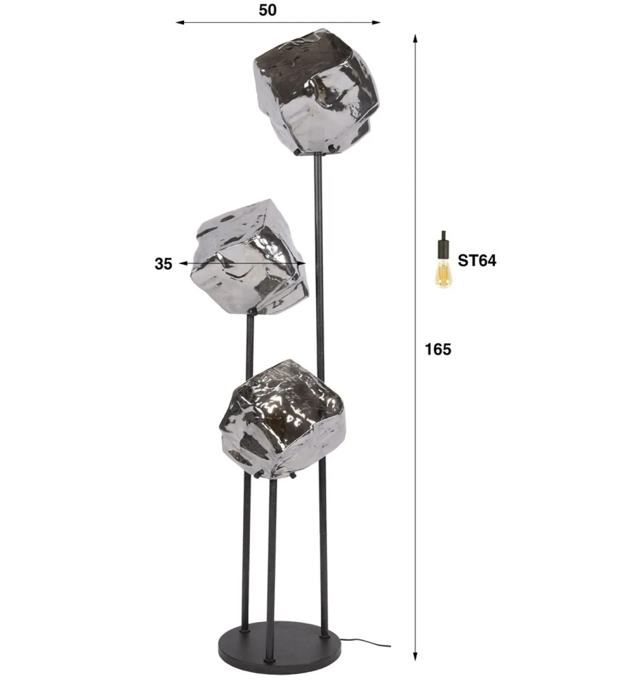 Stehlampe Riza | 3 Leuchten | verchromt