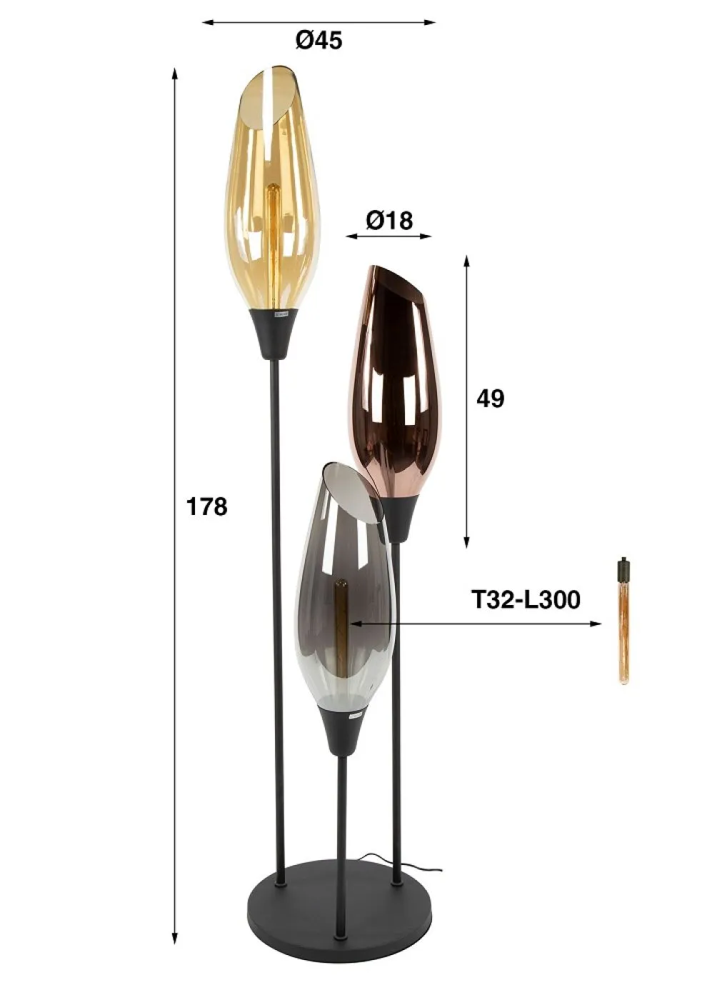 Stehlampe Tulip 2 | 3 Leuchten | schwarz