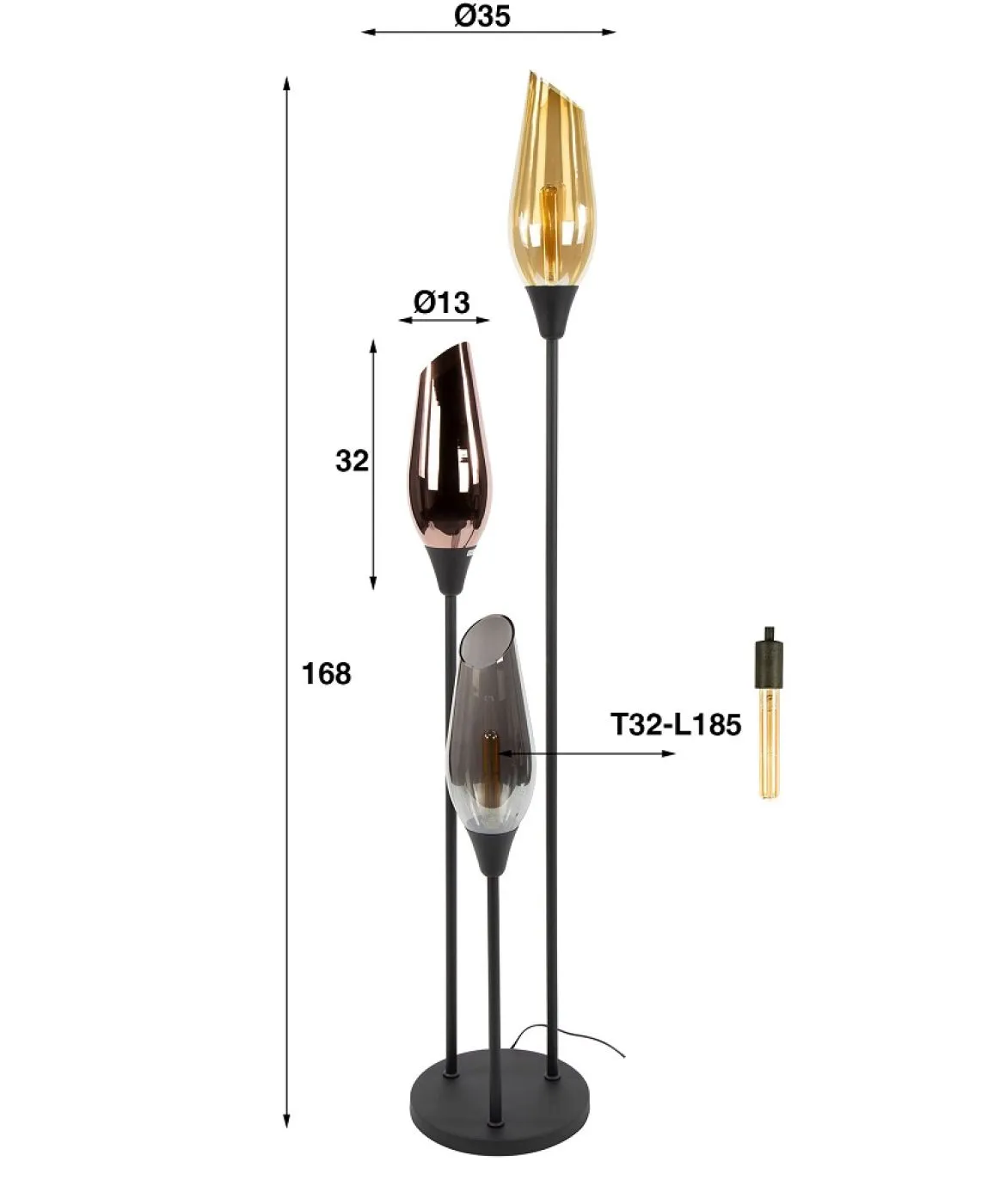 Stehlampe Tulip | 3 Leuchten | schwarz