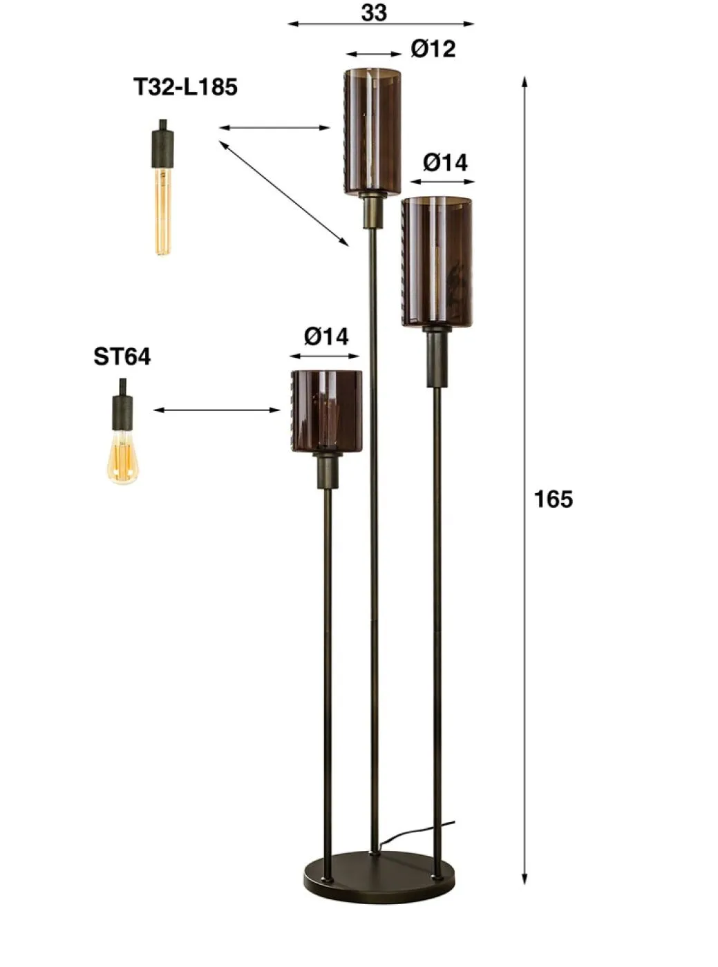 Stehlampe Vika | 3 Leuchten | Glas | Sienna Braun
