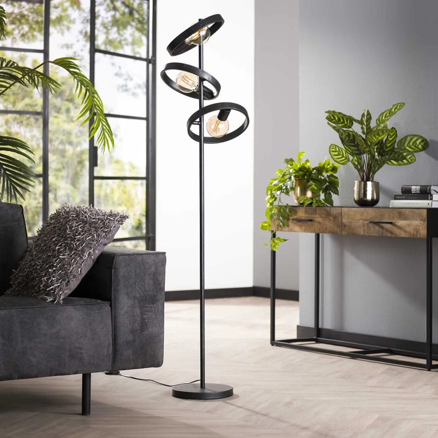 Stehlampe Yoko | 3 Leuchten | Metall | Charcoal