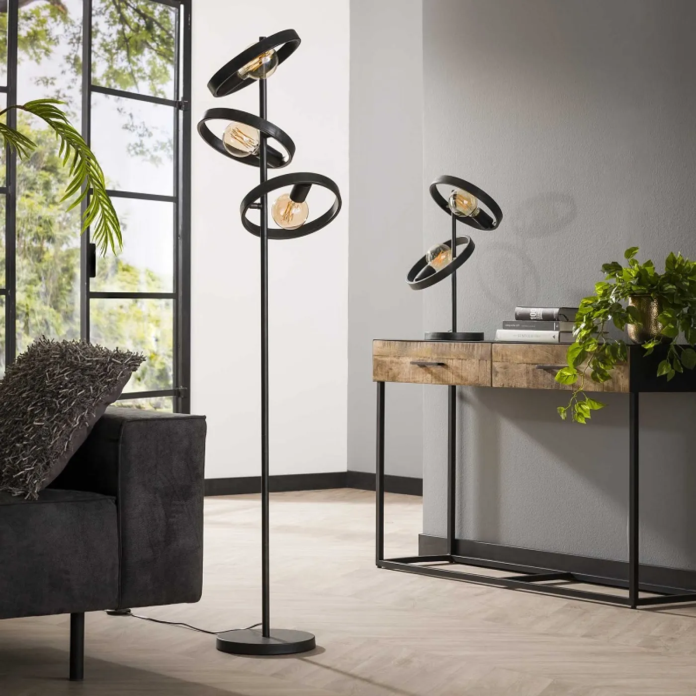Stehlampe Yoko | 3 Leuchten | Metall | Charcoal