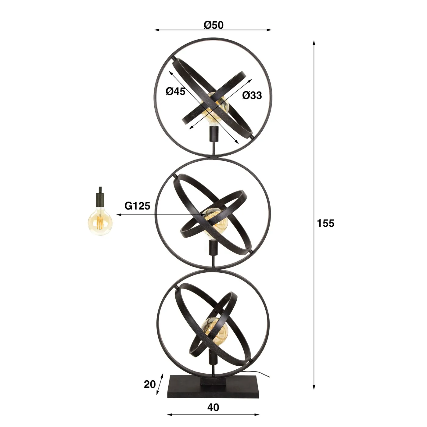 Stehlampe Zira | 3 Leuchten | Metallschirme | schwarz / grau