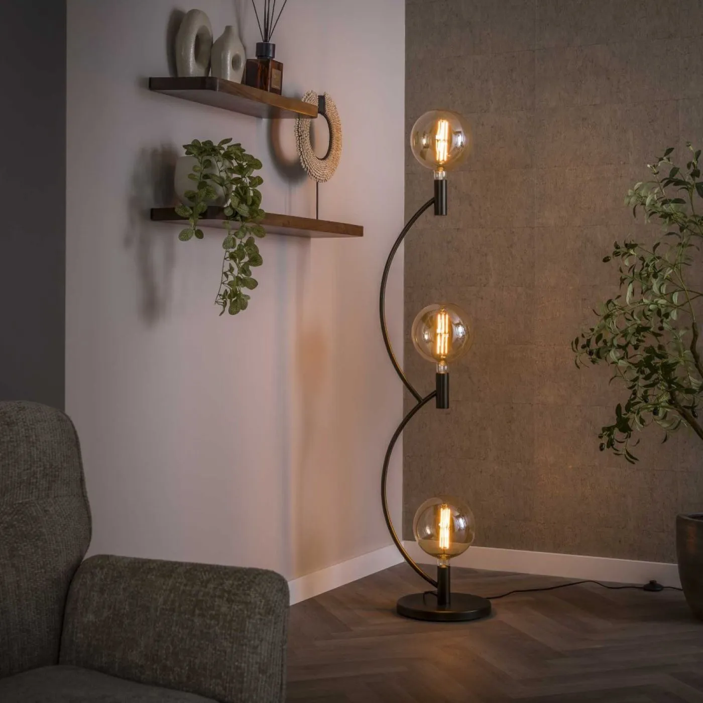 Stehleuchte Maso 3 Lampen | Metallbögen | Sienna braun