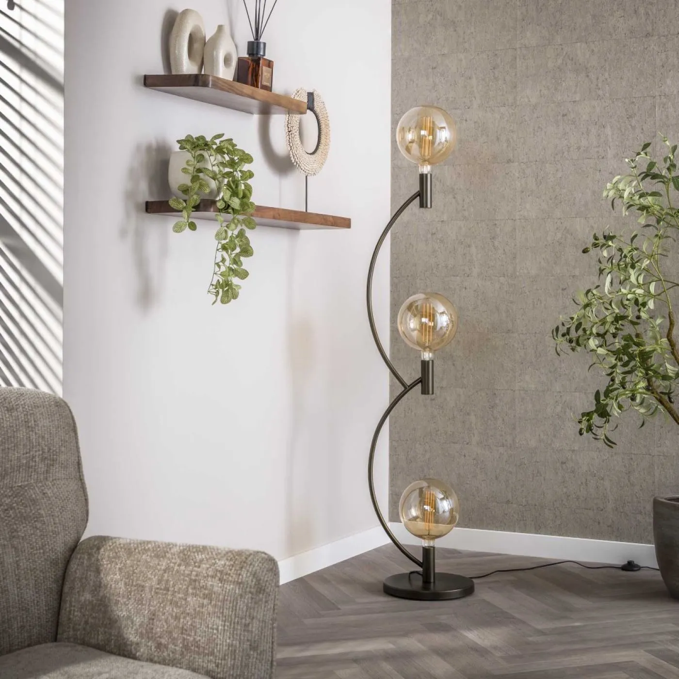 Stehleuchte Maso 3 Lampen | Metallbögen | Sienna braun
