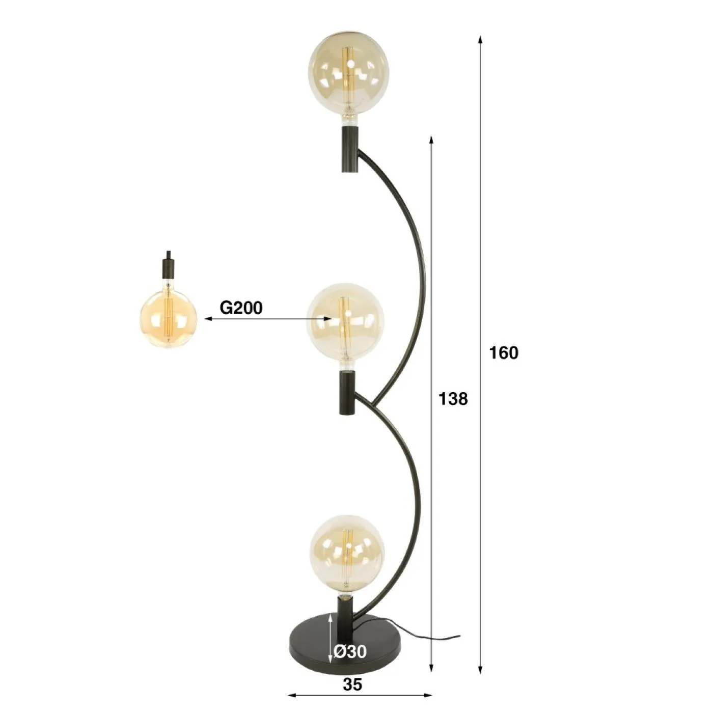 Stehleuchte Maso 3 Lampen | Metallbögen | Sienna braun