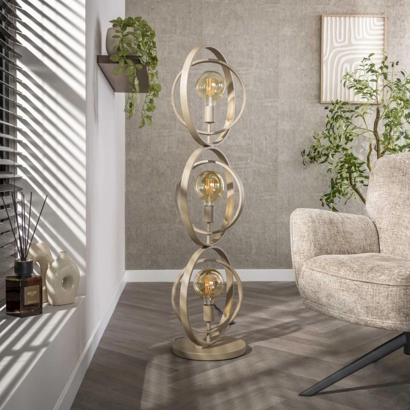 Stehleuchte Vejin 3 Lampen | Metallringe | Beige