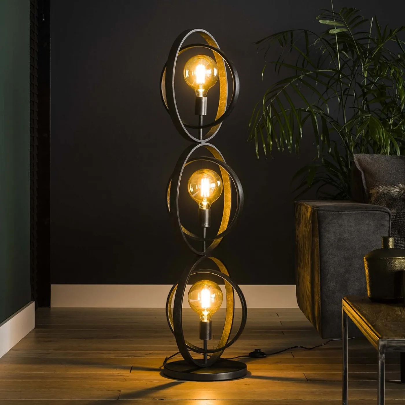 Stehleuchte Vejin 3 Lampen | Metallringe | Charcoal grau