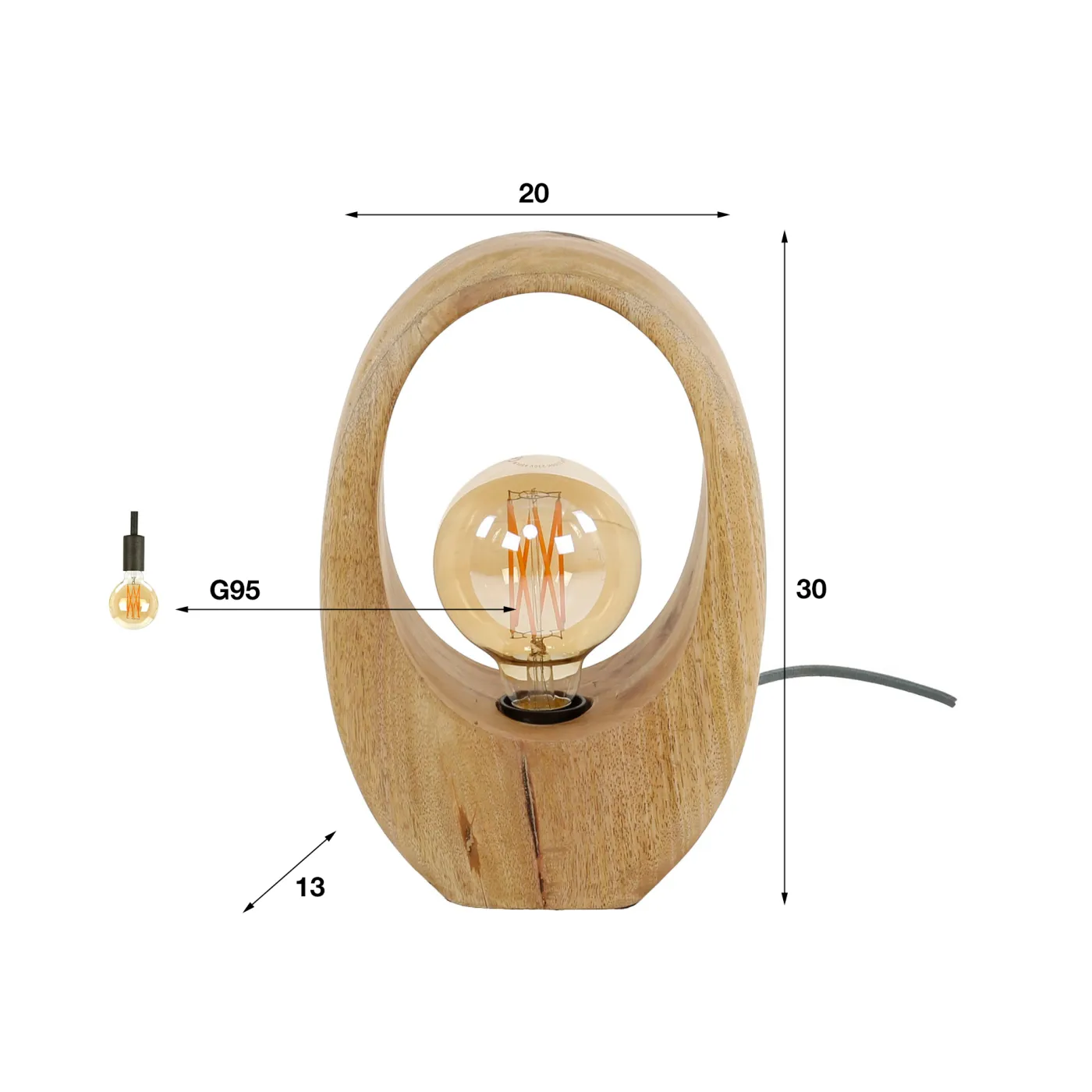 Tischlampe Kuma | Mango massiv | naturel | verschiedene Größen