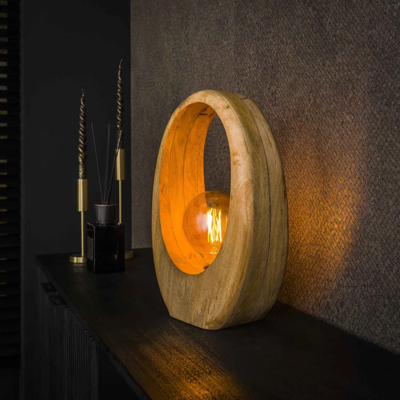 Tischlampe Kuma | Mango massiv | naturel | verschiedene Größen