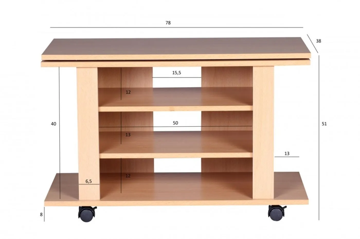 TV-Board Buche | drehbar / rollbar| braun