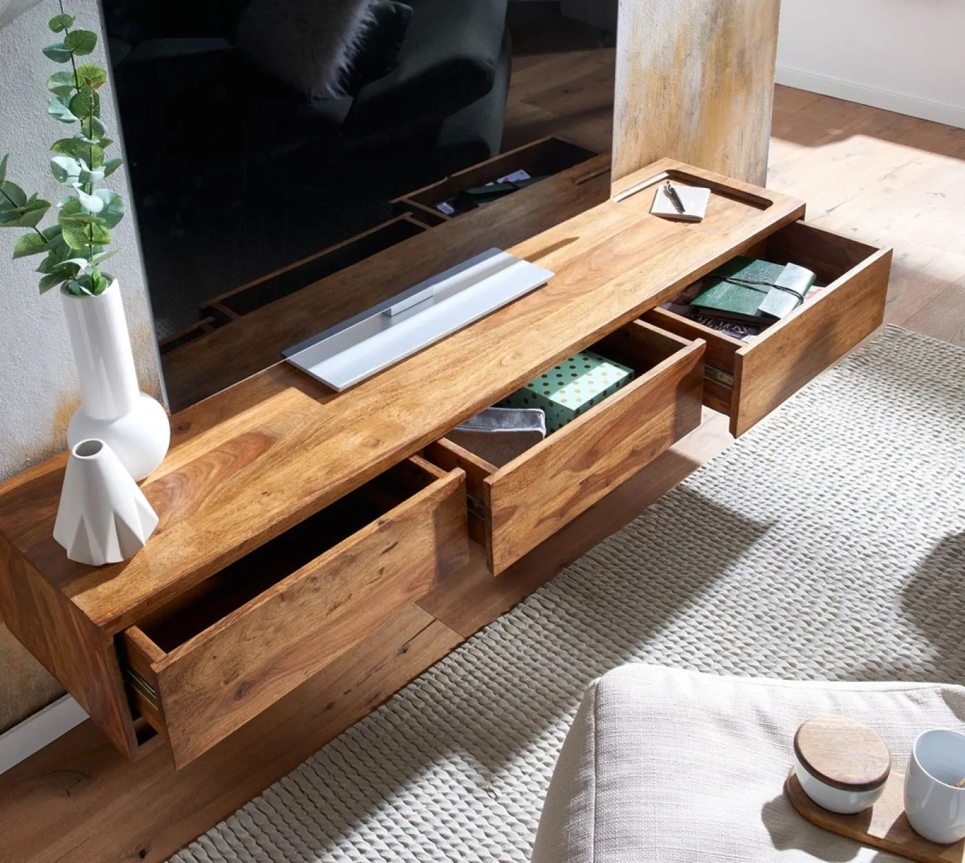 TV-Board hängend Leopo | Sheesham | braun