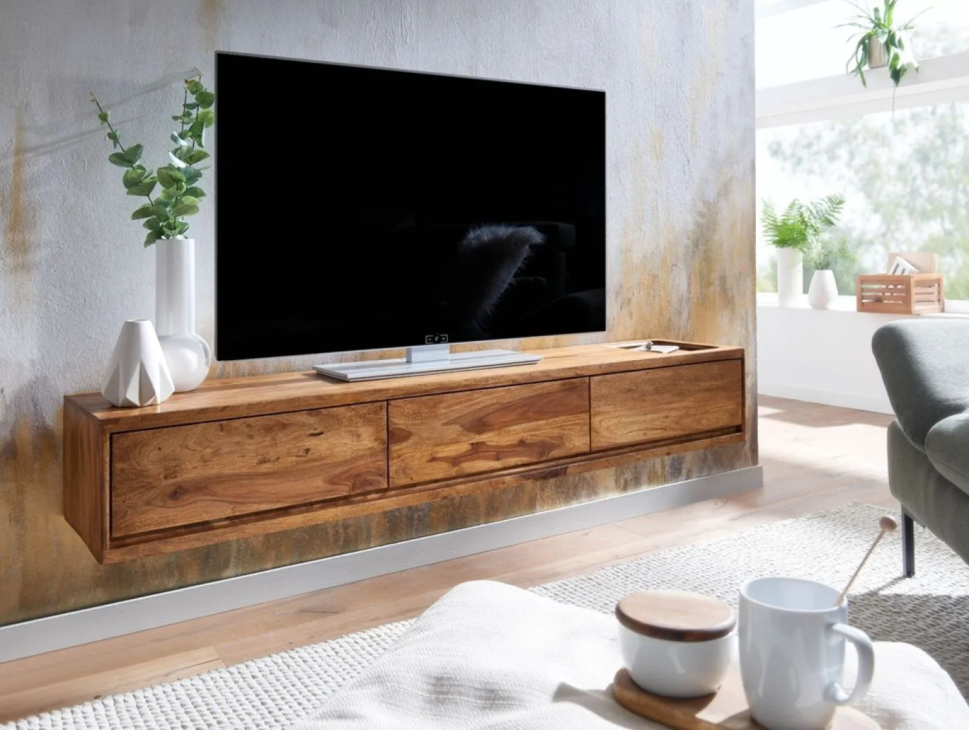 TV-Board hängend Leopo | Sheesham | braun