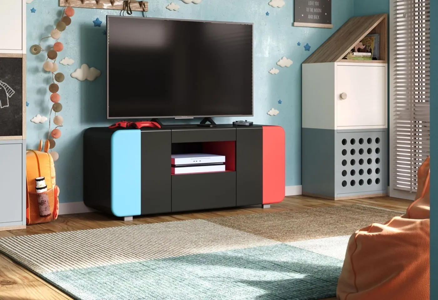 TV-Board Level Up, schwarz, rot, blau – Ansicht 5