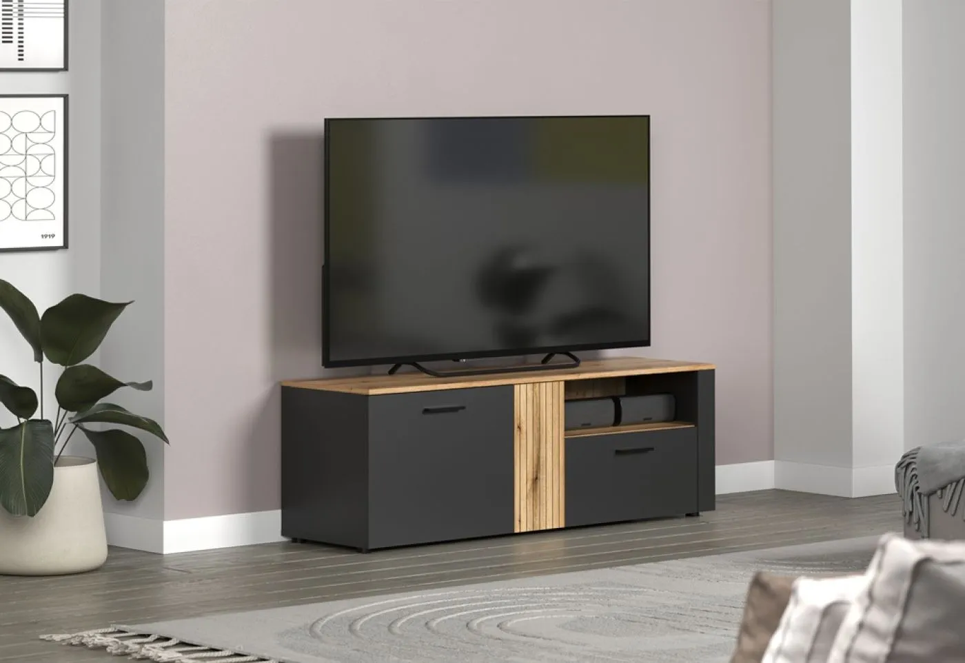 TV-Board Lowboard Esteban 1 | Anthrazit / Coast Evoke Oak