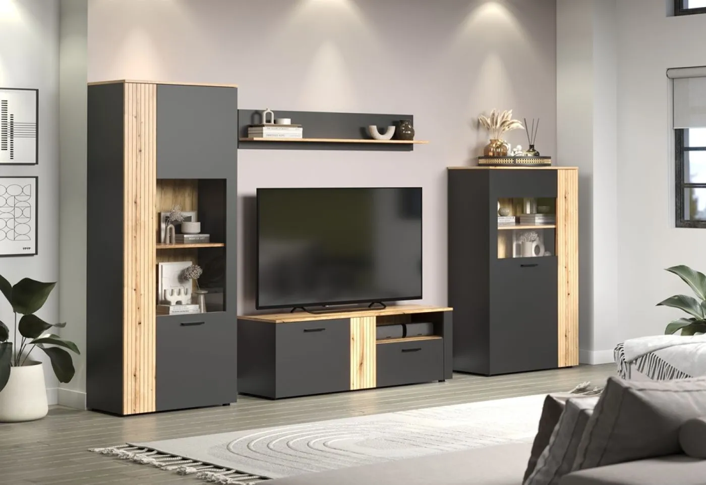 TV-Board Lowboard Esteban 1 | Anthrazit / Coast Evoke Oak
