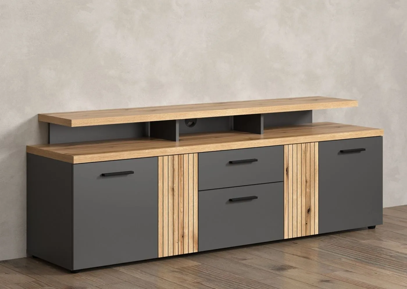 TV-Board Lowboard Esteban 2 | Anthrazit / Coast Evoke Oak