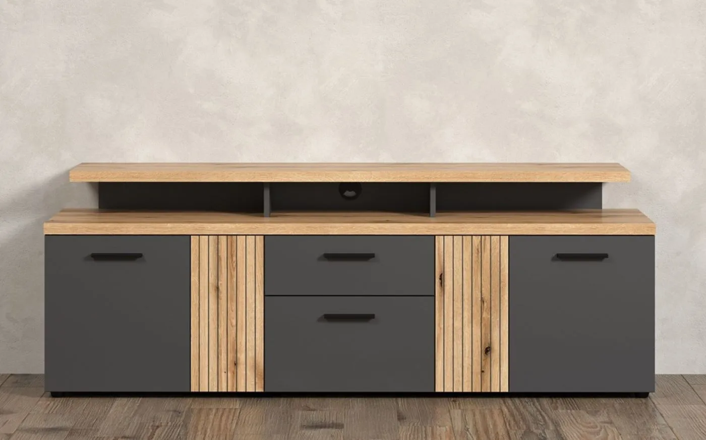 TV-Board Lowboard Esteban 2 | Anthrazit / Coast Evoke Oak