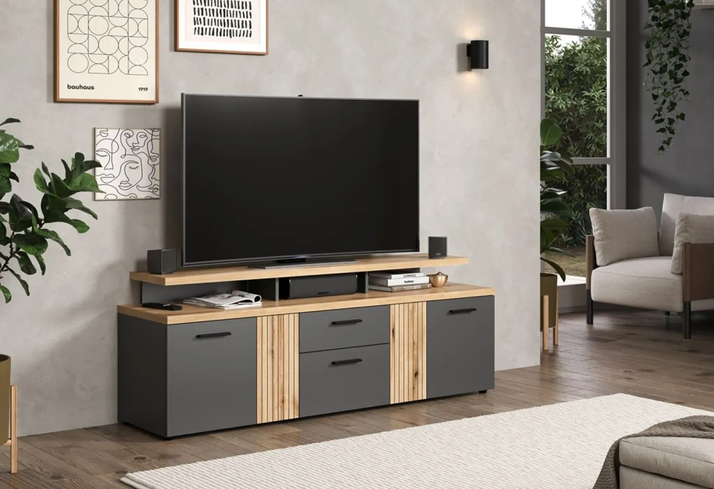 TV-Board Lowboard Esteban 2 | Anthrazit / Coast Evoke Oak