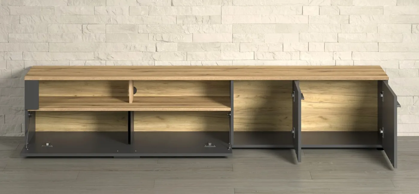 TV-Board Lowboard Esteban | Anthrazit / Coast Evoke Oak 2er Set LED Unterbauspot