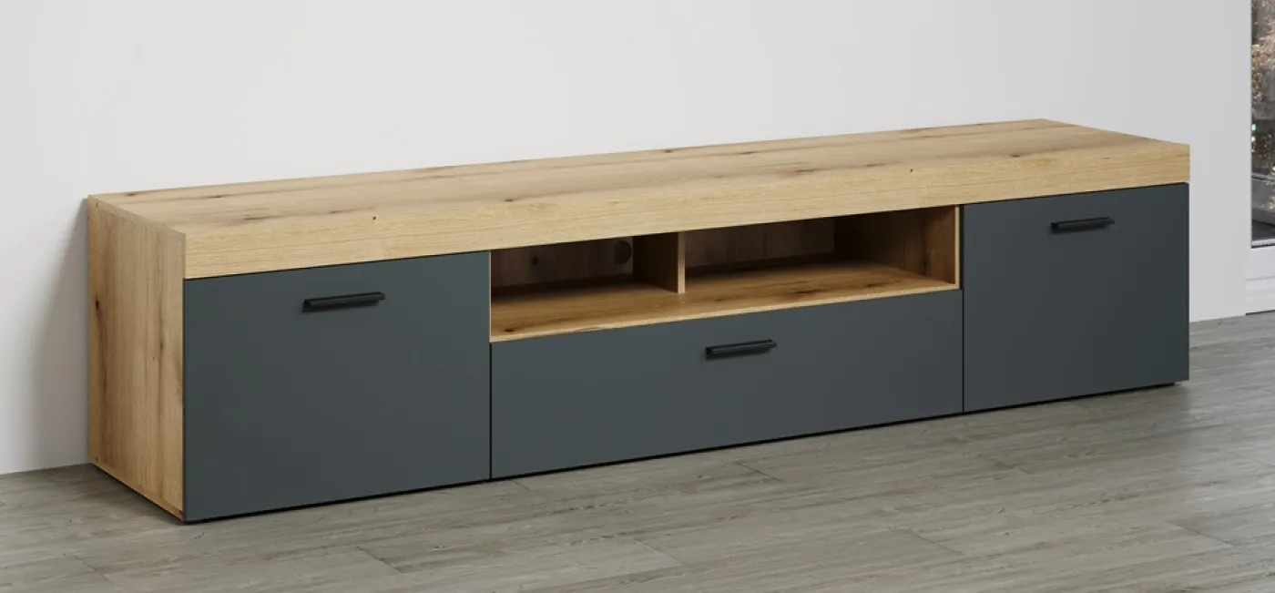 TV-Board Lowboard Tyler | grau / Coast Evoke Eiche ohne Beleuchtung