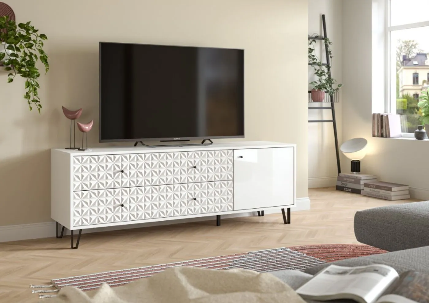 TV-Board Prisma 3 | mit 2 Schubkästen | weiß