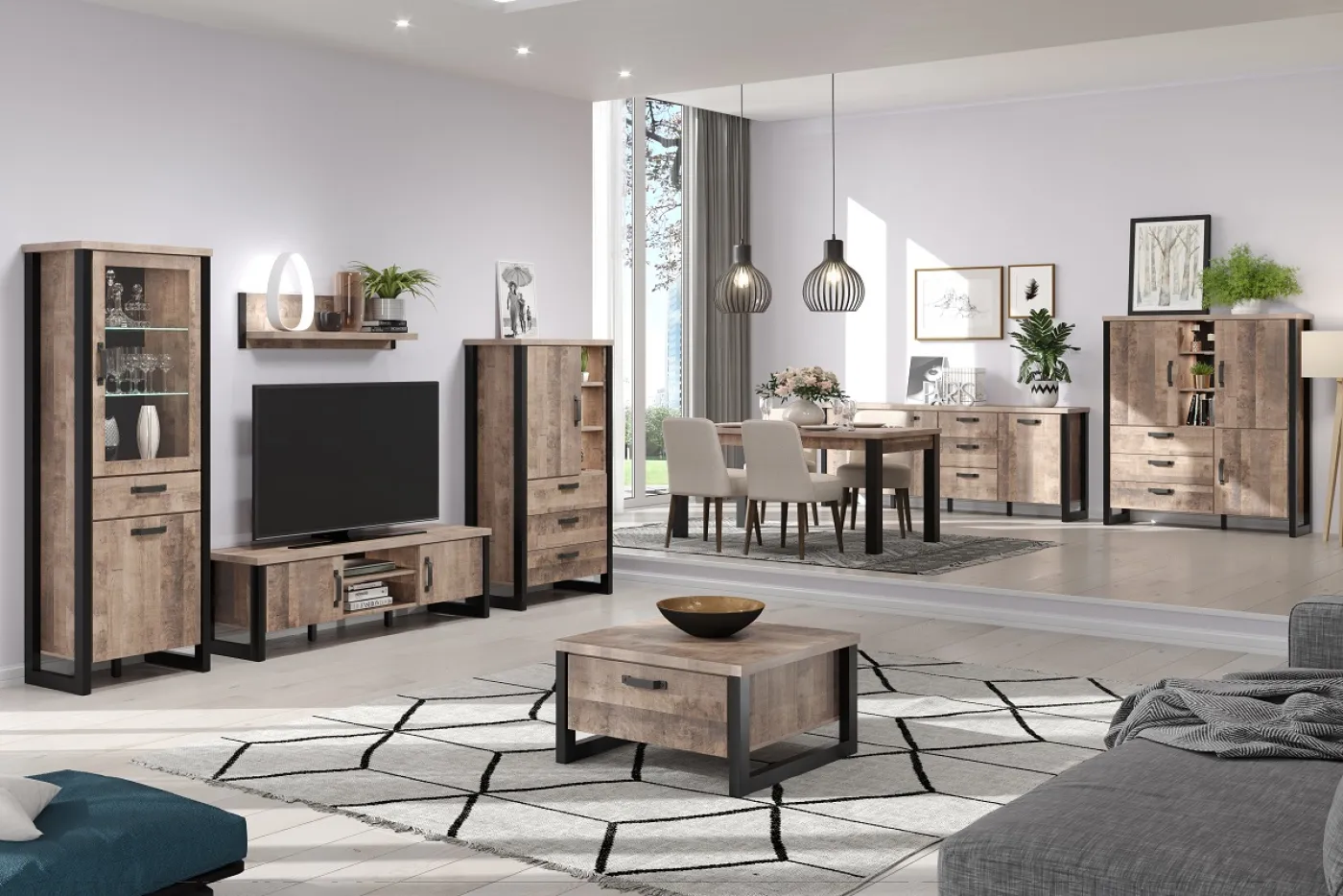 TV-Lowboard Emile | Eiche Tabak / Schwarz