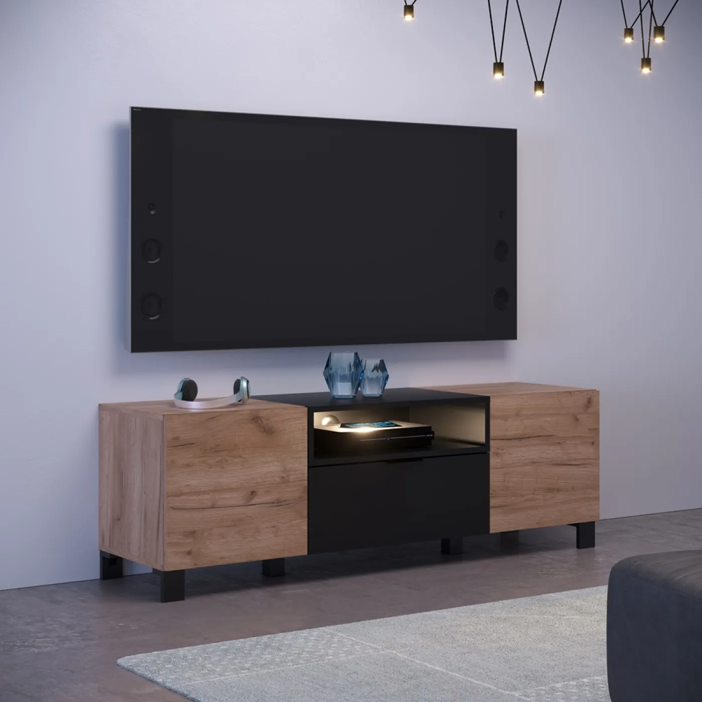 TV-Lowboard Kendo | Eiche Tabak / Schwarz matt