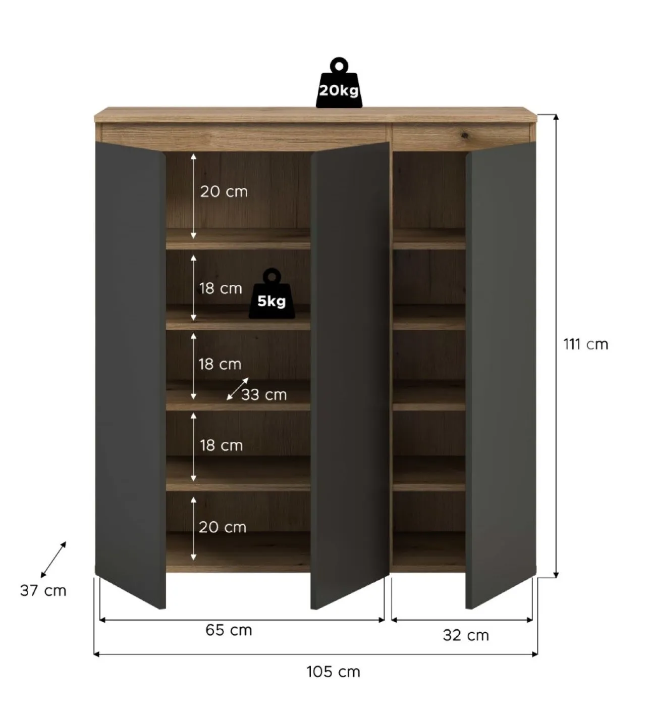 Universalschrank Scarpa | 105 x 110cm | anthrazit / Evoke Eiche