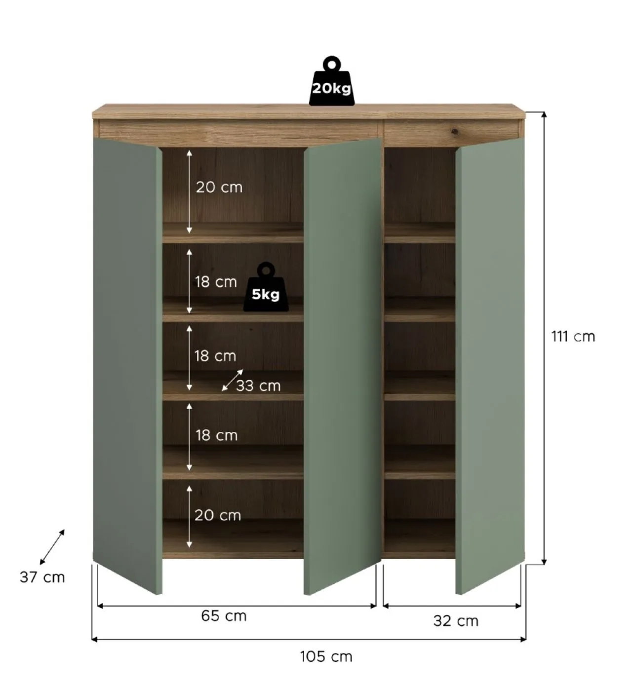 Kommode Scarpa | 105 x 110cm | Smoke green / Evoke Eiche