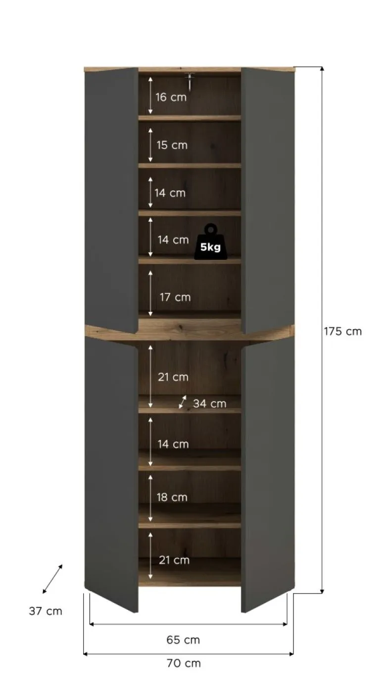 Universalschrank Scarpa | 70 x 175cm | anthrazit / Evoke Eiche