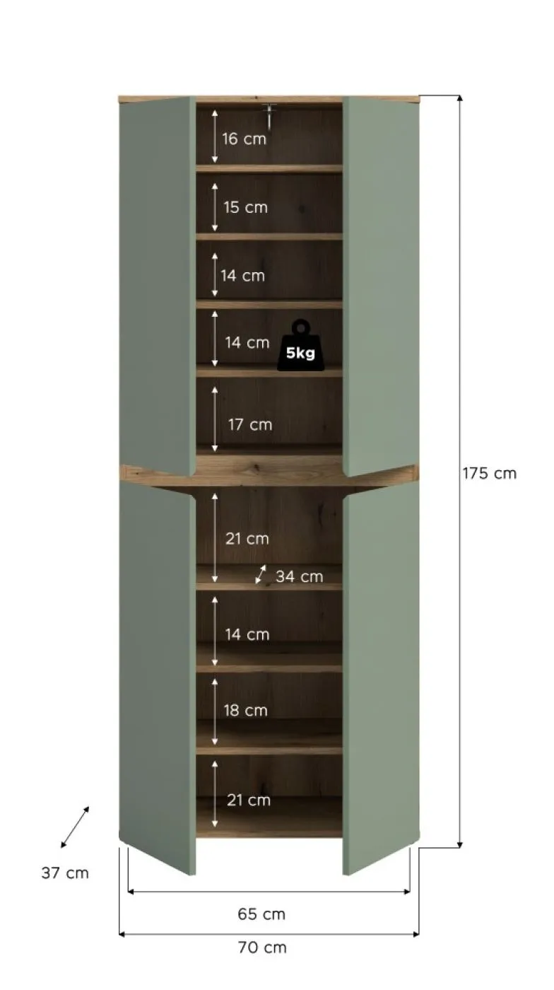 Universalschrank Scarpa | 70 x 175cm | Smoke green / Evoke Eiche