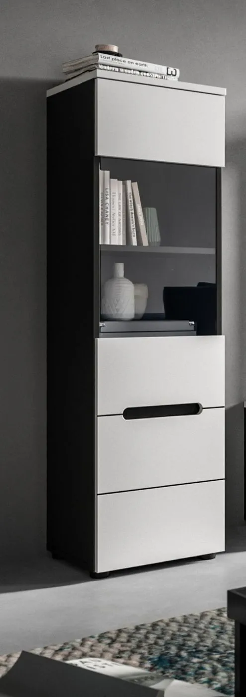 Vitrine Canu | weiß / Basalt Grau ohne Beleuchtung